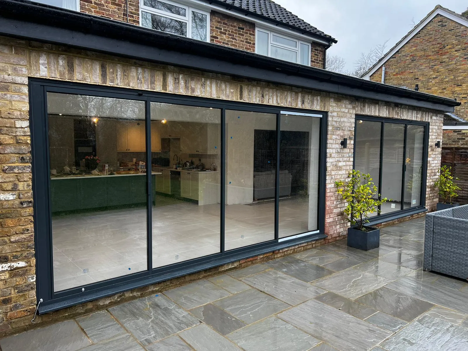 Kitchen with black bifold doors