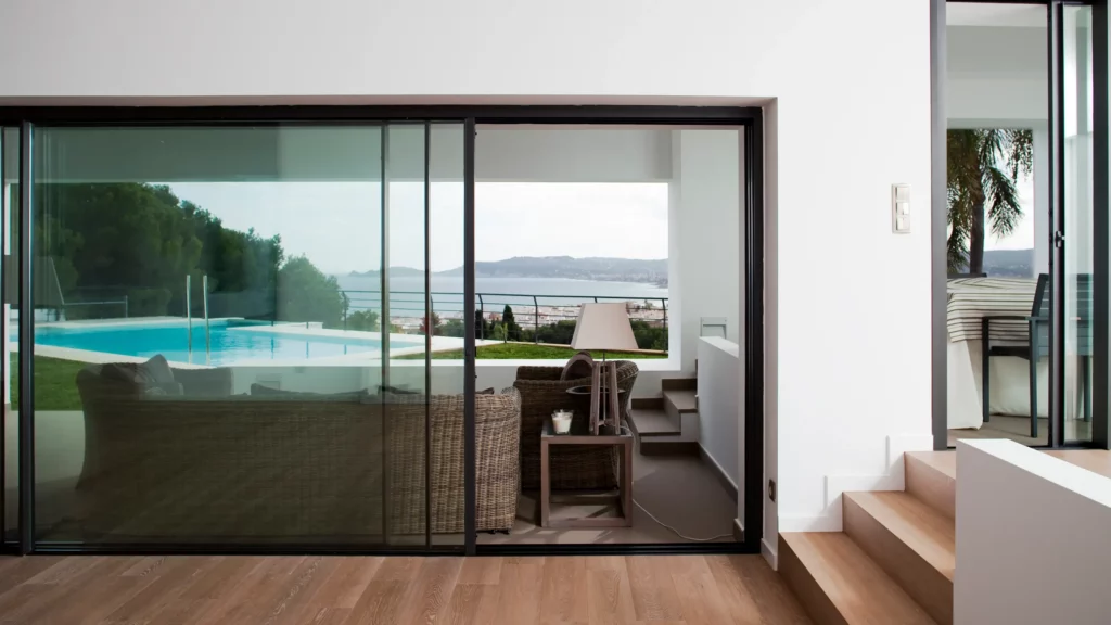 brown modern sliding glass doors