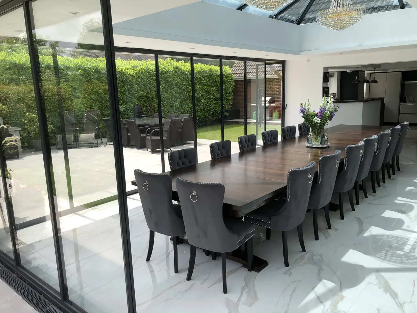 Dining room extension with corner bifold doors