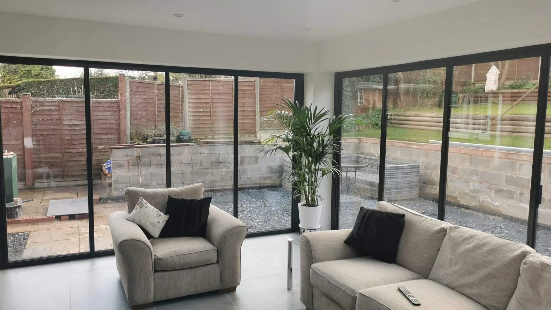 black sliding living room patio doors