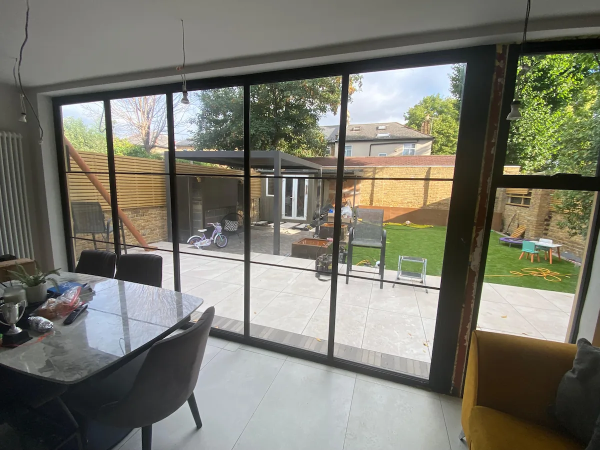 black crittall style sliding patio doors