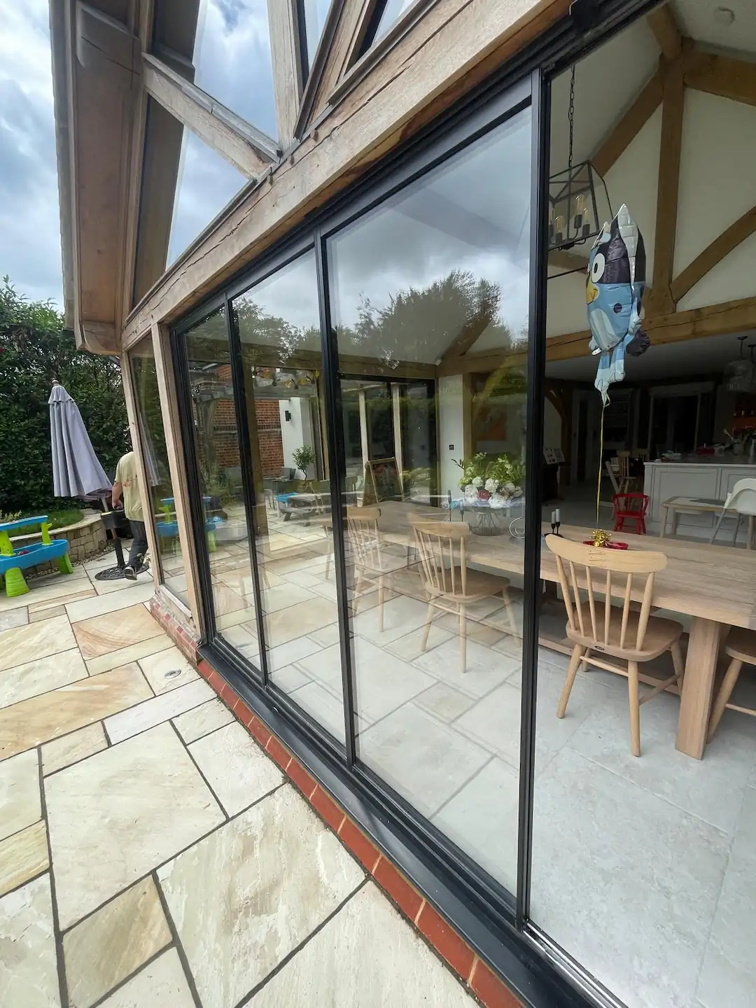 Slide and stack glass doors in a dining room