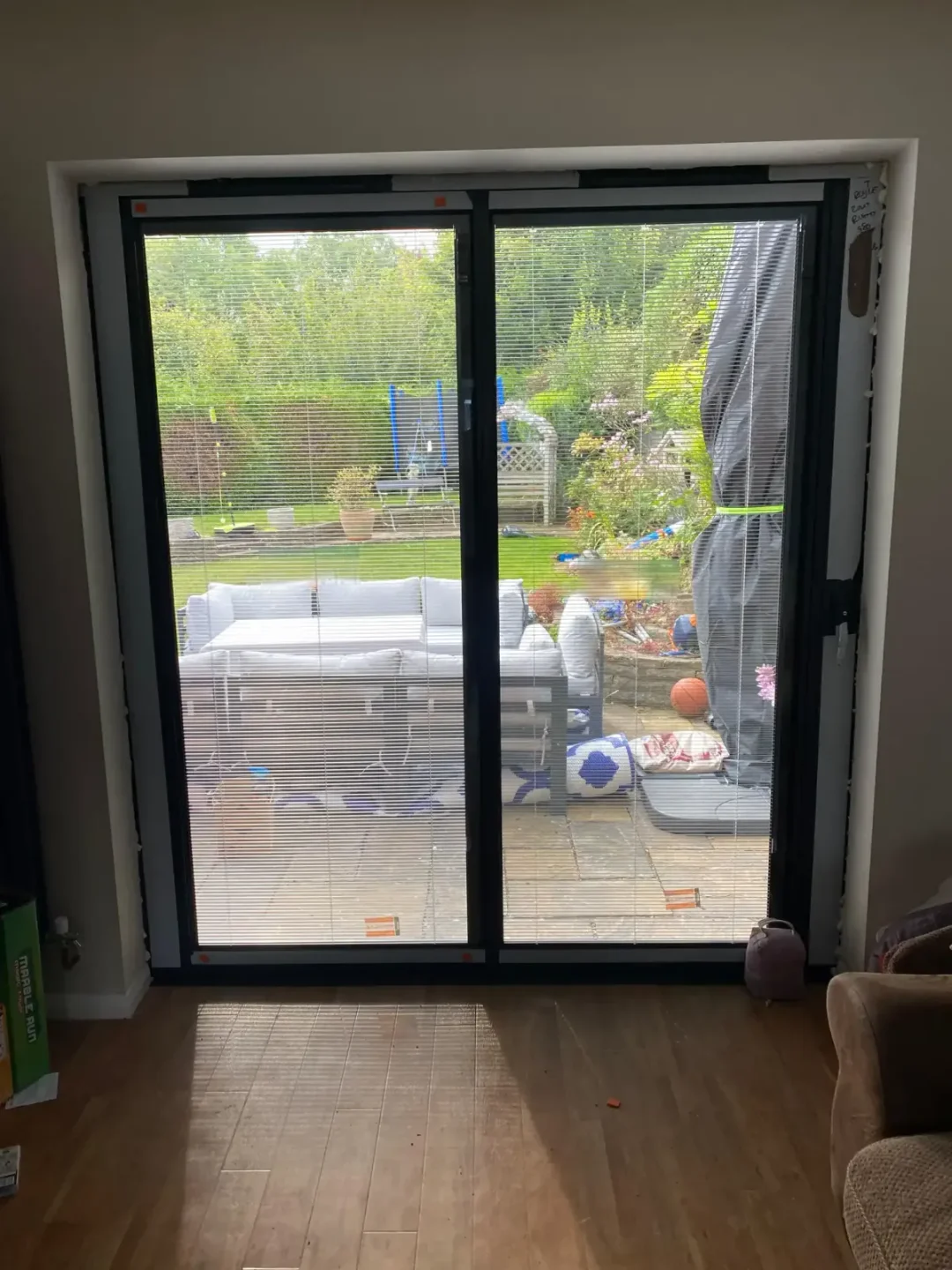 narrow sliding patio doors with integral blinds