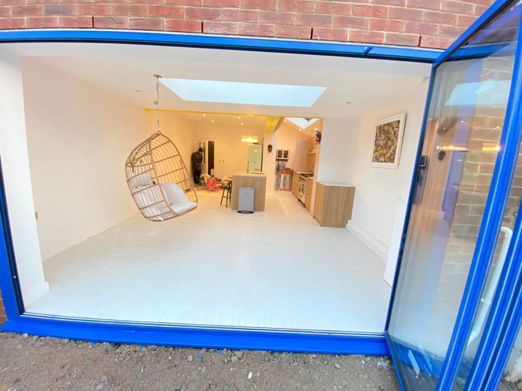 blue bifold doors