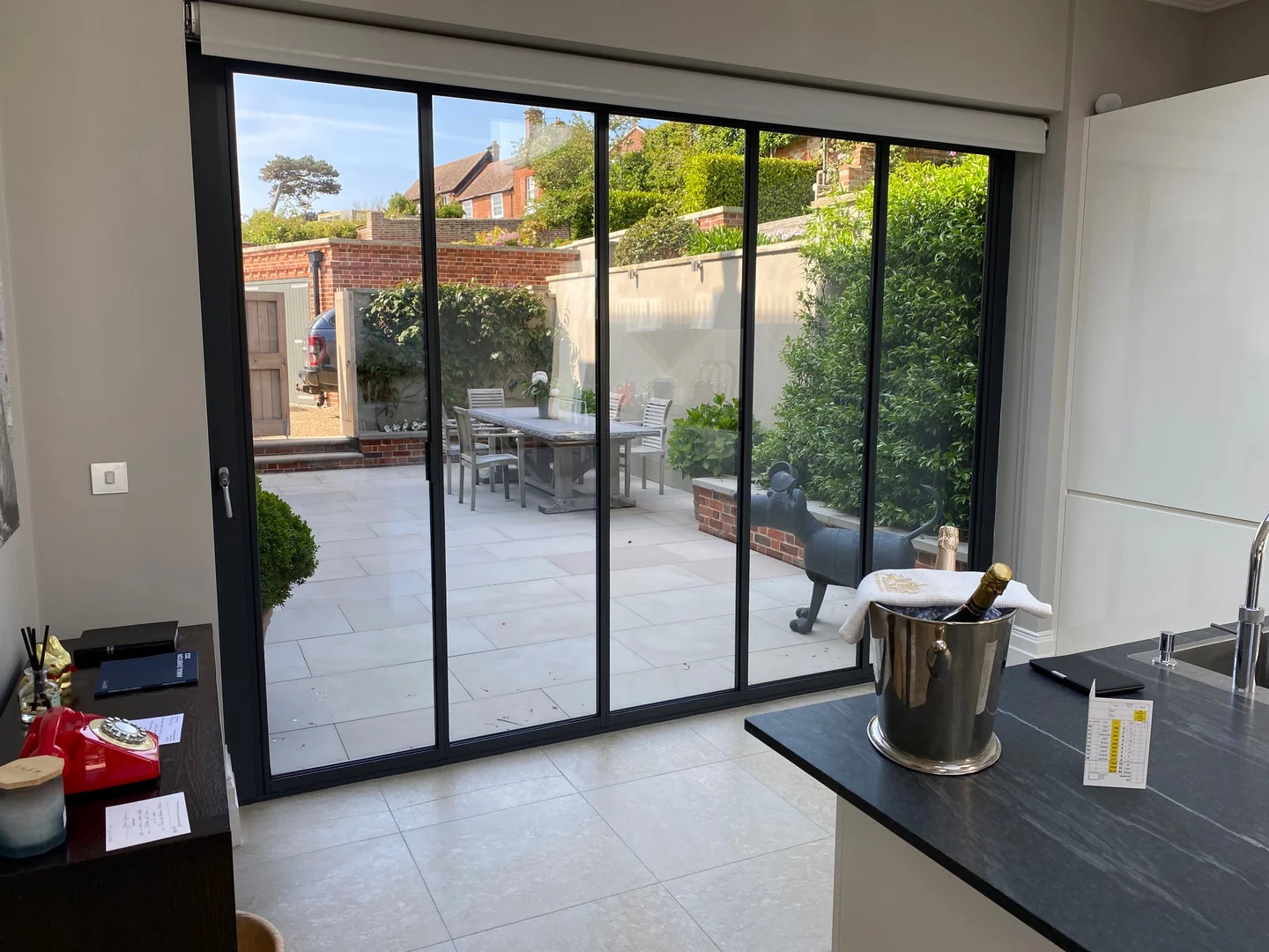 5 panel bifold doors in a kitchen extension