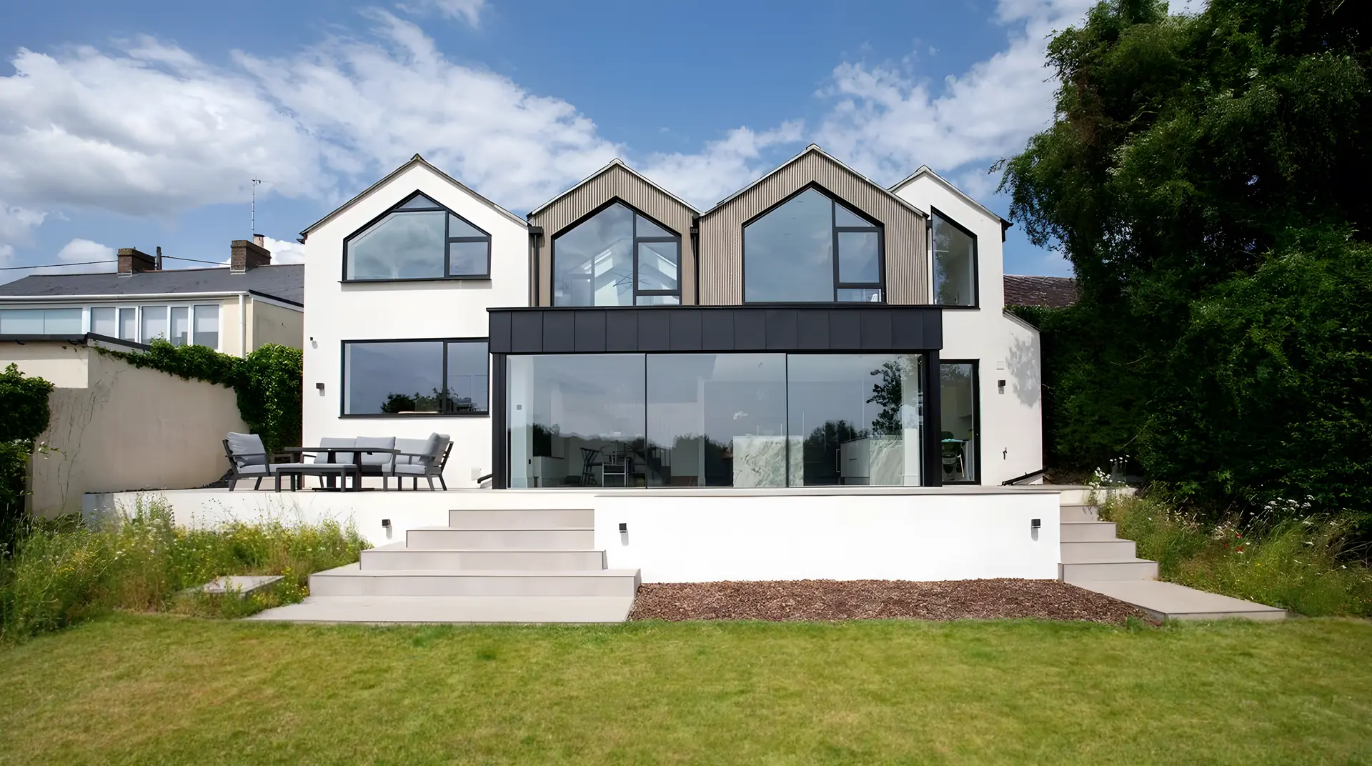 house extension with sliding doors